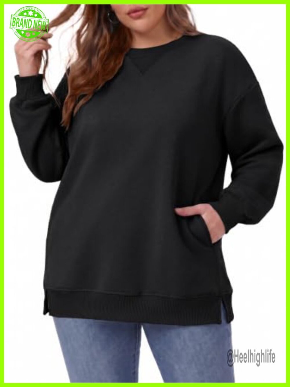 Women's Plus Size Oversized Tunic Sweatshirt Crew Neck Pullover with Pockets